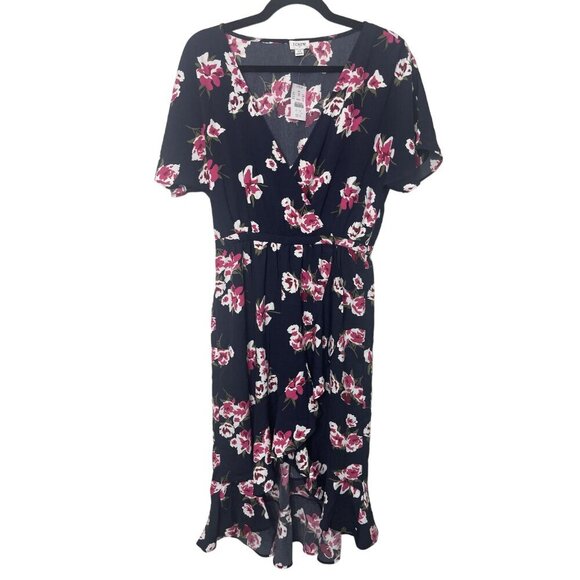 J.Crew Black Floral Print Faux Wrap High-Low Ruffle Hem Dress Size XS NWT - Picture 2 of 9